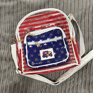 Clear Backpack with Red Stripes and Blue Star Pocket